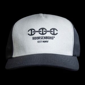 NWT Hoorsenbuhs Black and White Paneled Makers Mark Twill Trucker Hat